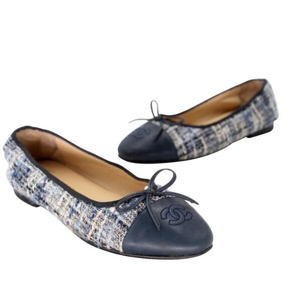 Chanel Tweed 37c Classic Leather Ballerina Ballet Flats CC-S0207P-C004 - Picture 2 of 11